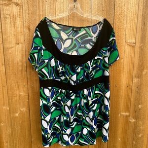 AB Studio 1x short sleeve polyester spandex blouse shirt